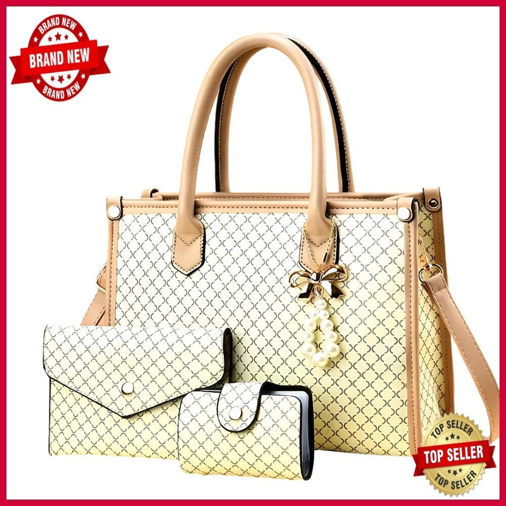 3-Piece PU Leather Handbag Set with Tote, Satchel & Wallet